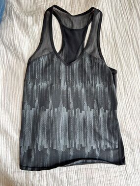 lululemon athletica Black Racerback Tank with Gray Linear Print